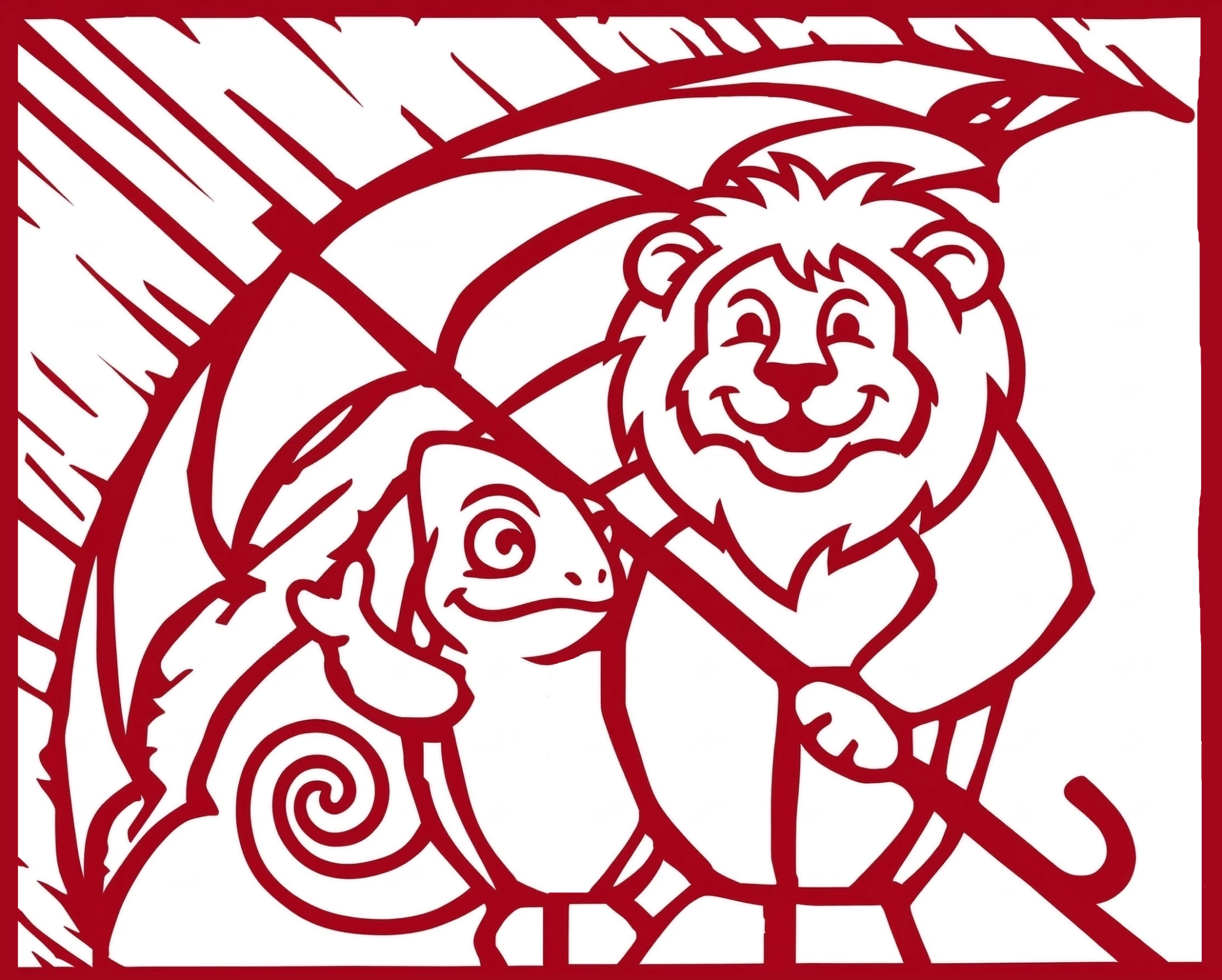Illustration mit Chamäleon und Löwe